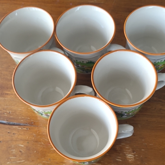 Vintage Newcore Country Village Stoneware Tea Cup Set Of 6 - Picture 4 of 10